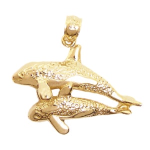 New 14k Gold Orca Killer Whale and Calf Pendant