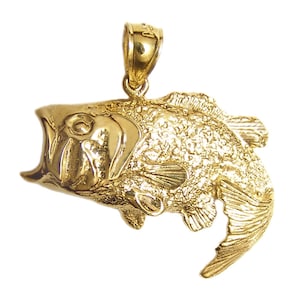 New 14k Gold Bass Fish Pendant