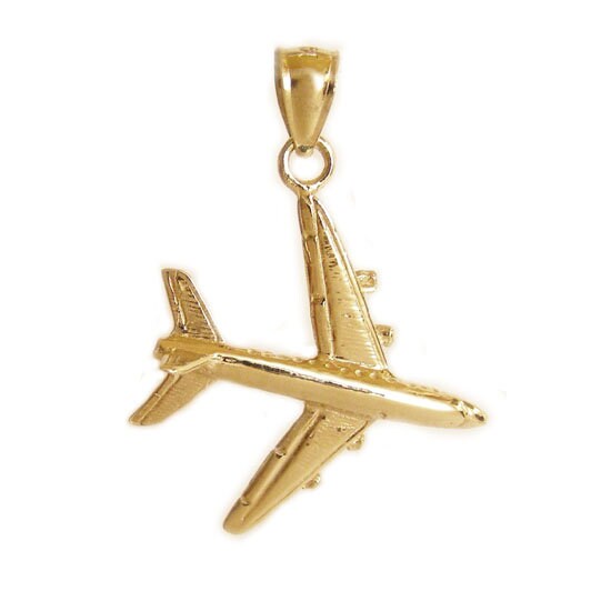 10K Yellow Gold Solid Satin Airplane Charm