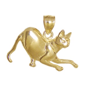 New 14k Yellow Gold Playing Cat Pendant