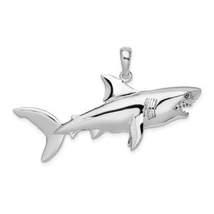 New .925 Sterling Silver 3-D Great White Shark Pendant