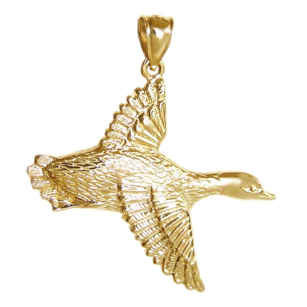 New 14k Gold Flying Duck Pendant Etsy