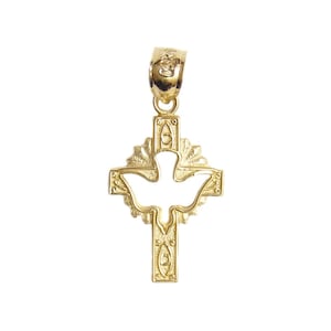New 14k Gold Dove Cross Pendant
