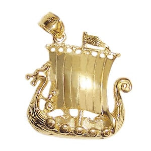 New 14k Gold 3D Viking Ship Pendant