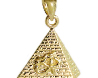New 14k Gold Eye of Horus Egyptian Pyramid Pendant