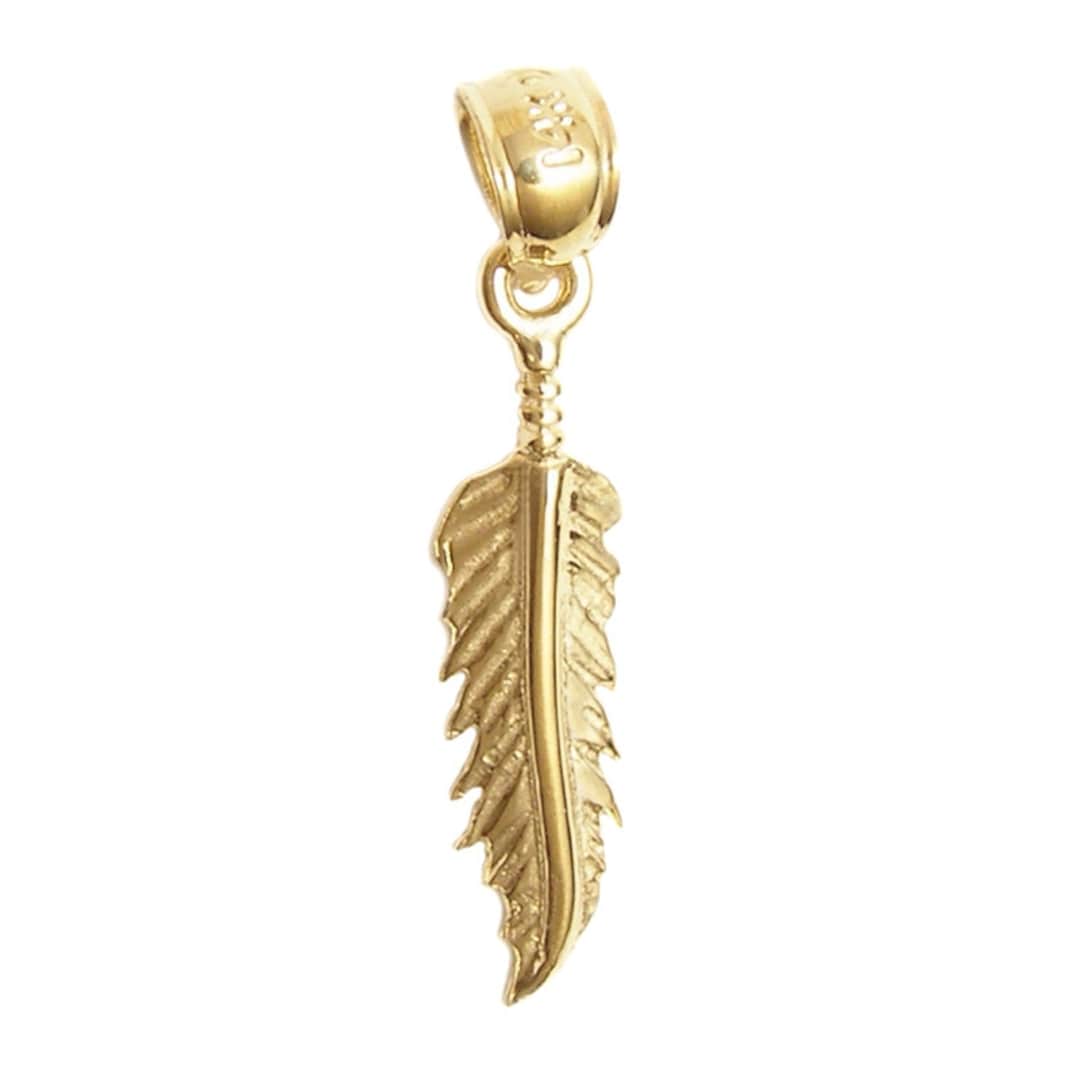 New 14k Gold Feather Pendant Etsy