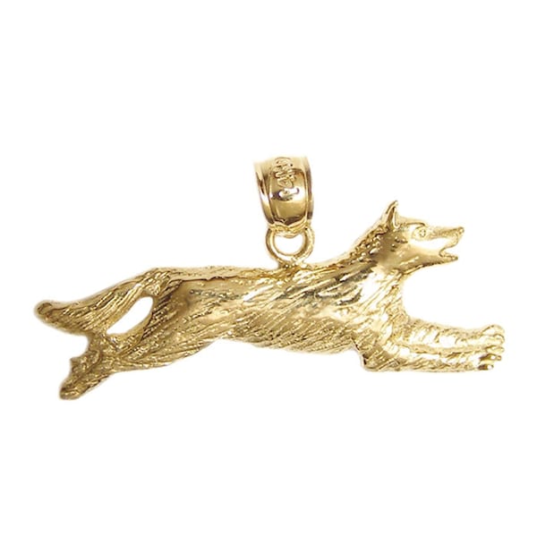 New 14k Gold Wolf Pendant