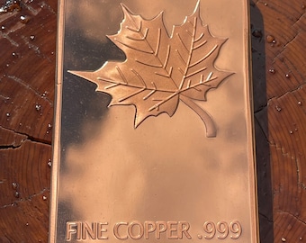 10 oz Copper Bar Canadian Maple Leaf - Ten Troy Ounce (311.035 grams) Fine Cu .999 CMC Mint