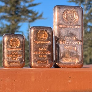 Germania Mint Copper Bar Set – 1kg + 10oz + 5oz .9999 Fine Copper – Premium Bullion Bundle – Collectible Gift – Made in Europe–Free Shipping