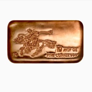 10 oz SilverTowne Pony Copper Bar – .999 Fine AVDP – Pony Express Western Rider Design – Collectible Bullion Ingot