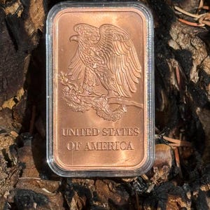 1 oz Copper Bar Liberty Eagle Ingot • .999 Fine Cu • Collectible Art Bar • Encapsulated • American Symbol Design • Gift Idea