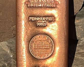 10 oz Pure Copper Bullion Bar - Geiger Edelmetalle Güldengossa Castle - 311.03 grams Cu (.9999 casted)