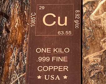 1 Pound Copper Bar Ingot Paperweight - 999 Pure Chemistry Element Design  with Certificate of Authenticity by Mint State Gold