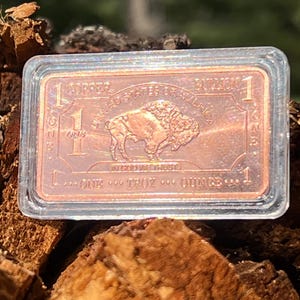 1 oz Copper Buffalo Bar • .999 Pure Copper Ingot • Type 2 Design • American Frontier Collectible • Encapsulated Bullion Gift Bar