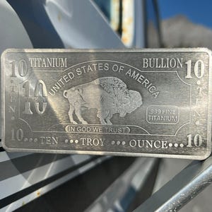 10 Troy ounce/oz .999 Pure Titanium American Buffalo Bullion Ingot Bar/10 oz Titanium Buffalo Bar/American Buffalo Design/CMC Mint/311 grams