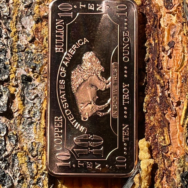 10 oz Copper Bar USA American Buffalo - Ten Troy Ounce (311.035 grams) Fine Cu .999 CMC Mint