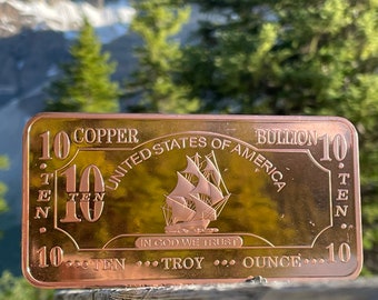 10 oz Copper Bar - Mayflower Ship CMC Mint - 10 Troy Ounces (311 g) Fine Copper [Cu] (minted)