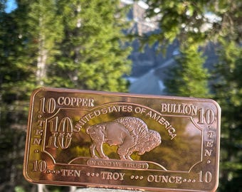 10 oz Copper Bar USA American Buffalo - Ten Troy Ounce (311.035 grams) Fine Cu .999 CMC Mint