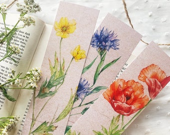 Set of 3 Flower Bookmarks, Book Lovers Gift, Vintage Bookmark, Botanical Bookmark, Paper Bookmark, Reader Read Bookmark, Book Accesories