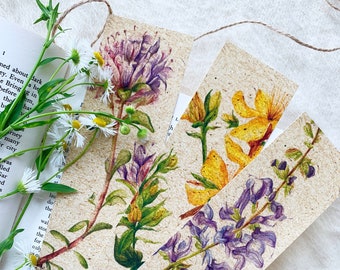 Set of 3 Flower Herbs Bookmarks, Book Lovers Gift, Vintage Bookmark, Botanical Bookmark, Paper Bookmark, Reader Read Bookmark, Book Accesories