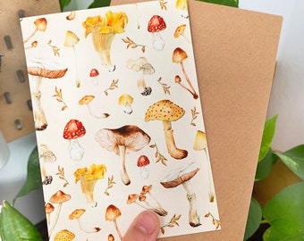 Postal de setas, Tarjeta de setas, Tarjeta de otoño, Postal botánica, Seta de acuarela, Regalo para amantes del otoño, Postal de bosque, Ilustración de otoño