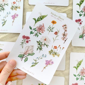 Frühlingsblumen-Aufkleberblatt, Cottagecore-Aufkleber, Journalaufkleber, Frühlingsplaneraufkleber, Frühlingsaufkleberblatt, Scrapbooking, Bullet Journal