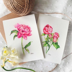 Flower Postcard Set, Card Set, Peony Card Bundle, Postcard Pack, Watercolor Flowers, Gift For Flower Lover, Peony Postcard Set image 2