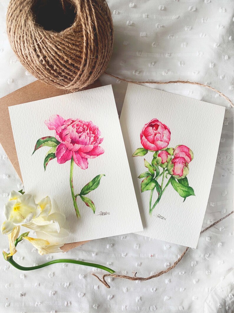 Flower Postcard Set, Card Set, Peony Card Bundle, Postcard Pack, Watercolor Flowers, Gift For Flower Lover, Peony Postcard Set image 2