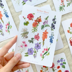 Feuille d’autocollants de fleurs d’été, autocollants Cottagecore, autocollant de journalisation, autocollants de planificateur de printemps, feuille d’autocollants de printemps, scrapbooking, journal de balle