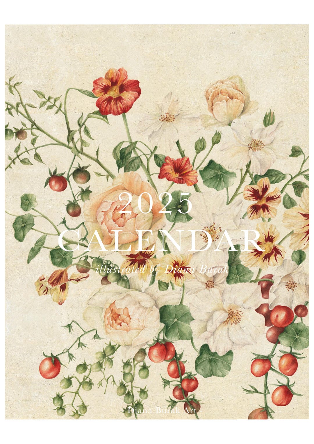 2025 Flower Illustrated Wall Calendar, Watercolor Flowers, New Year