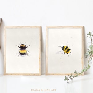 Set van 2 hommelprints, wandkunst met bijentekeningen, cadeau voor bijenliefhebbers, moderne insectenkunst, hommelposters, hommelillustratieposter