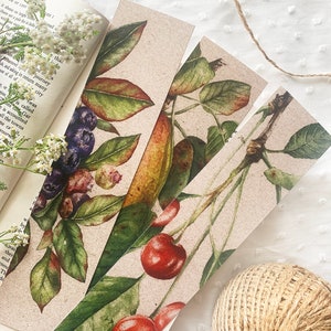 Set di 3 segnalibri di frutta, regalo per gli amanti dei libri, segnalibro vintage, segnalibro botanico, segnalibro di carta, segnalibro di lettura del lettore, accessori per libri