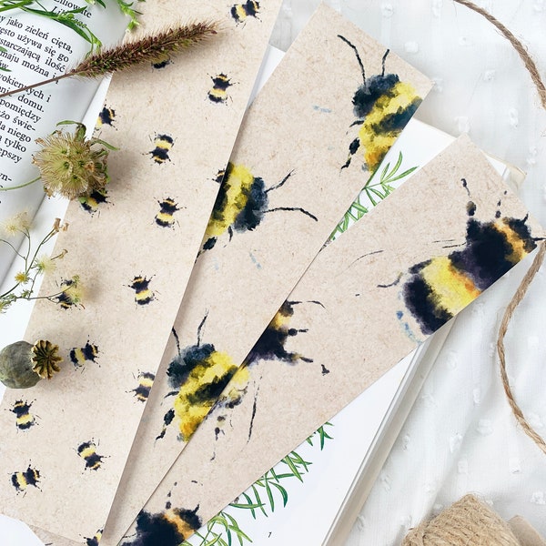Set of 3 Bumblebee Bookmarks, Book Lovers Gift, Vintage Bookmark, Bee Bookmark, Paper Bookmark, Reader Read Bookmark, Book Accesories,