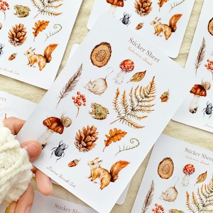 Feuille d’autocollants de forêt d’automne, autocollants de champignons, autocollants de journalisation, autocollants de planificateur d’automne, feuille d’autocollants d’automne, scrapbooking, Bullet Journal