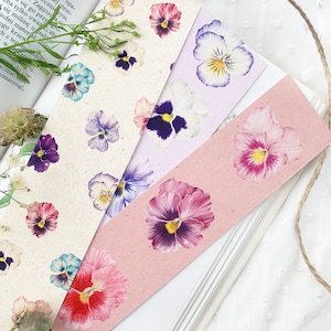 Set mit 3 Blumen-Stiefmütterchen-Lesezeichen, Geschenk für Buchliebhaber, Vintage-Lesezeichen, botanisches Lesezeichen, Papier-Lesezeichen, Leser-Lese-Lesezeichen, Buchzubehör