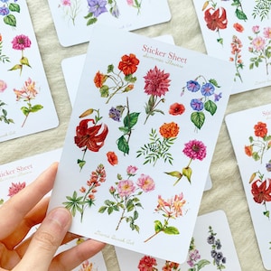 Sommerblumen-Aufkleberblatt, Cottagecore-Aufkleber, Journalaufkleber, Frühlingsplaneraufkleber, Frühlingsaufkleberblatt, Scrapbooking, Bullet Journal