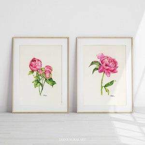 Juego de 2 impresiones de peonías, arte mural de peonías, juego de 2 pósteres de flores, arte mural de peonías, juego de 2 impresiones de flores, juego de impresiones artísticas de peonías
