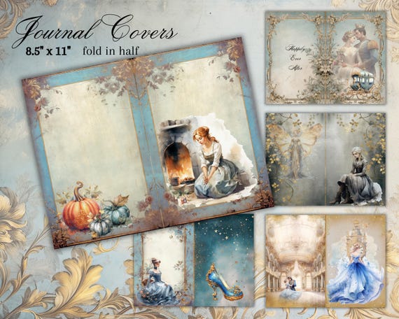Cinderella Journal Kit, digital download, printable 8.5" x 11" PNG journaling and ephemera pages