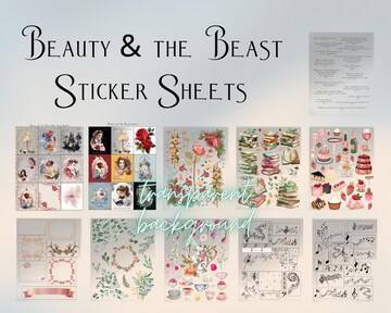 Beauty and the Beast Junk Journal Kit, digital download, printable 8.5" x 11" PNG journaling and ephemera pages