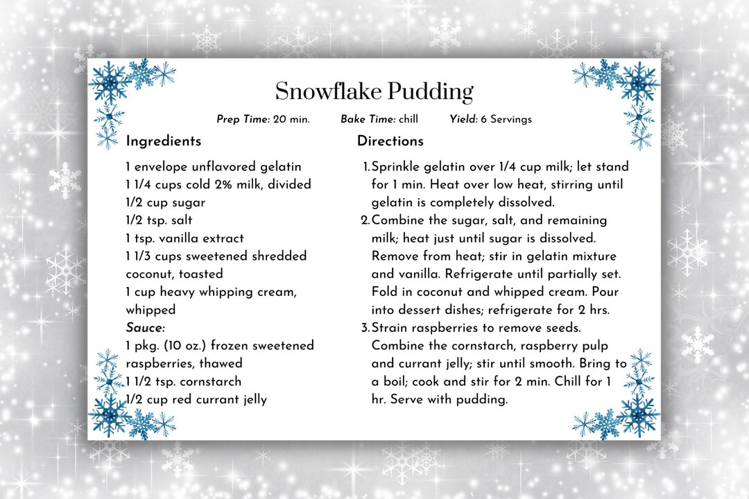 Editable Snowflake Recipe Card Template, Printable Recipe Card Template, 4x6 & 5x7 Templates Etsy