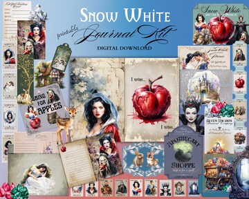 Snow White Journal Kit, digital download, printable 8.5" x 11" PNG journaling and ephemera pages