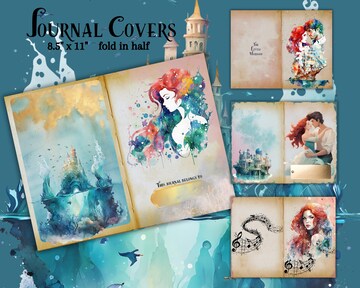 The Little Mermaid Journal Kit, digital download, printable 8.5" x 11" PNG journaling and ephemera pages