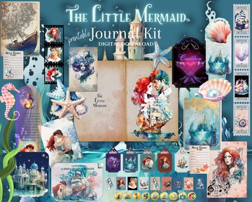 The Little Mermaid Journal Kit, digital download, printable 8.5" x 11" PNG journaling and ephemera pages
