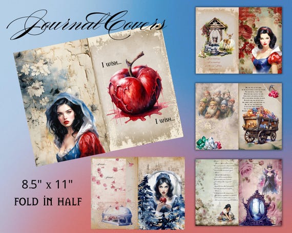 Snow White Journal Kit, digital download, printable 8.5" x 11" PNG journaling and ephemera pages