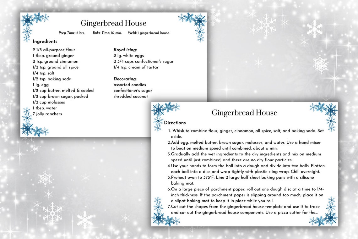 Editable Snowflake Recipe Card Template, Printable Recipe Card Template, 4x6 & 5x7 Templates Etsy
