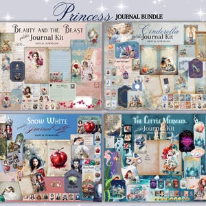 Princess Journal Bundle, digital download, printable 8.5" x 11" PNG journaling and ephemera pages.