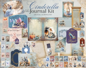 Cinderella Journal Kit, digital download, printable 8.5" x 11" PNG journaling and ephemera pages