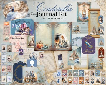 Cinderella Journal Kit, digital download, printable 8.5" x 11" PNG journaling and ephemera pages