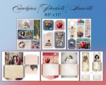Snow White Journal Kit, digital download, printable 8.5" x 11" PNG journaling and ephemera pages