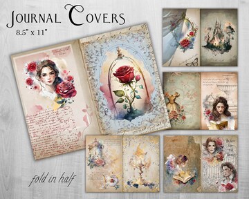 Beauty and the Beast Junk Journal Kit, digital download, printable 8.5" x 11" PNG journaling and ephemera pages